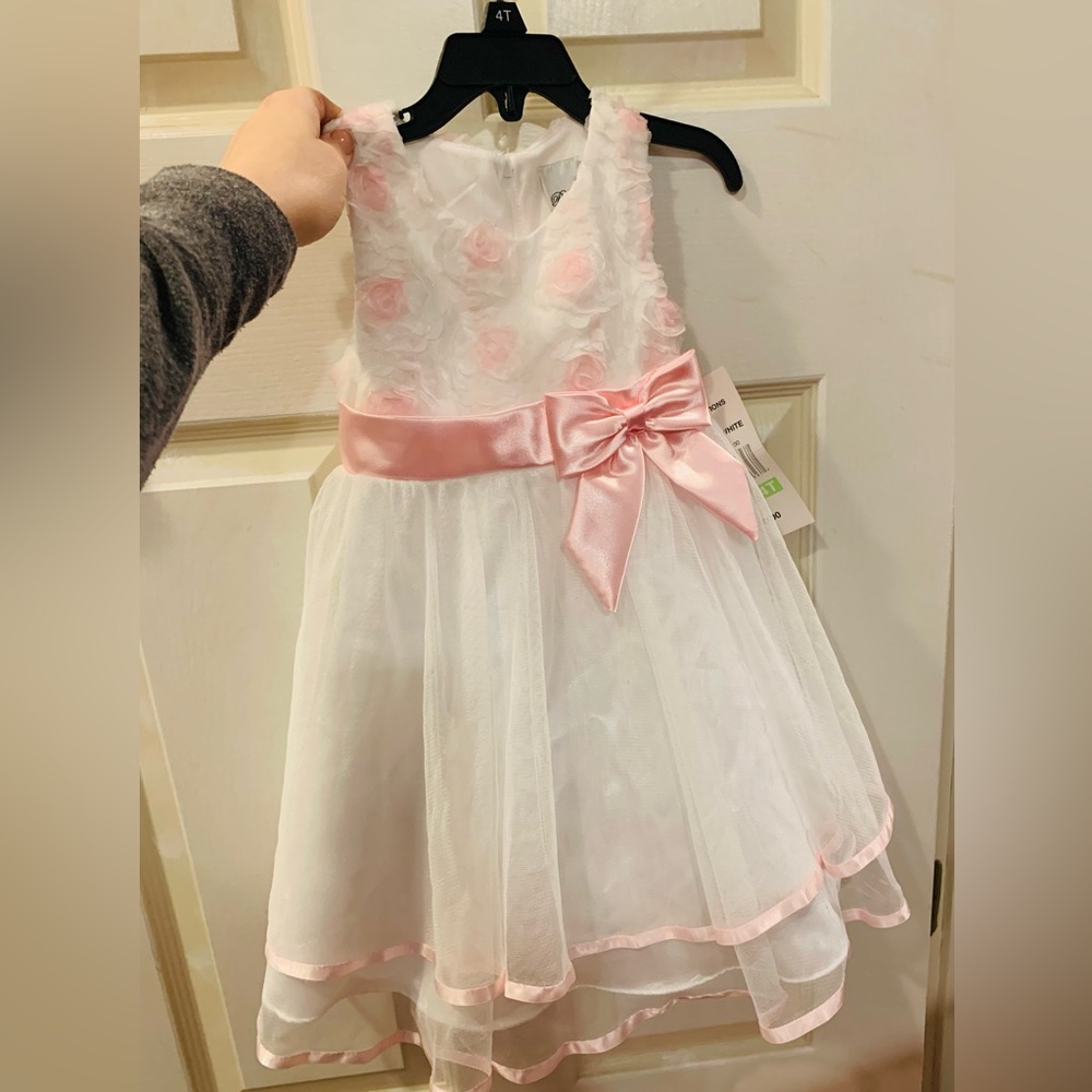 4T NWT girls dress pink and white with rose details